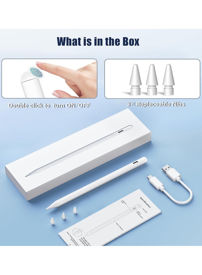 سناجل قلم ستايلس لجهاز iPad مع خاصية رفض راحة اليد، قلم ستايلس نشط قابل لإعادة الشحن، قلم ذكي رقمي متوافق مع أجهزة iPad ومعظم الأجهزة اللوحية، باللون الأبيض - Image 5