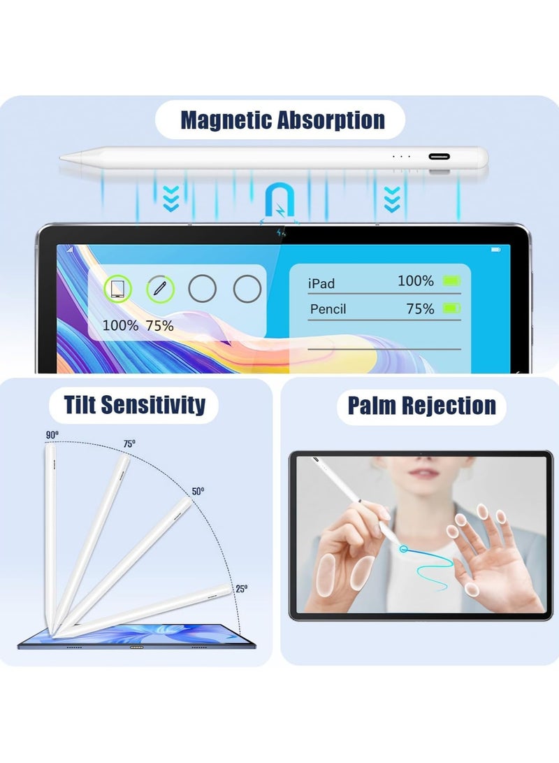 سناجل قلم ستايلس لجهاز iPad مع خاصية رفض راحة اليد، قلم ستايلس نشط قابل لإعادة الشحن، قلم ذكي رقمي متوافق مع أجهزة iPad ومعظم الأجهزة اللوحية، باللون الأبيض - Image 4