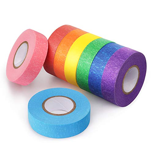 Hutou 8 Rolls Colored Masking Tape Rainbow Colors Painters Tape Colorful Craft Art Paper Tape for Kids Labeling Arts Crafts DIY Decorative Coding Decoration Teaching Supplies, 0.6 Inch x 16 Yard, 8 Colors - Image 1