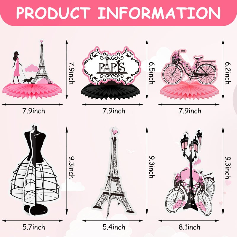 Clabby 10 Pieces Paris Party Decorations Paris Honeycomb Centerpiece Table Topper Pink Table Honeycomb for Party Supplies Birthday Wedding Baby Shower Decorations Romantic Photo Booth - Image 2