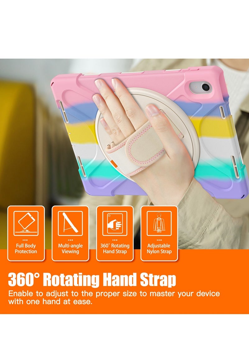 GULFLINK Full Body Cover with 360 Rotating Hand Strap Shoulder Strap, Heavy Duty Shockproof Case for  ipad 10th 10.9 inch 2022（A2757/A2777）Colourful pink - Image 5