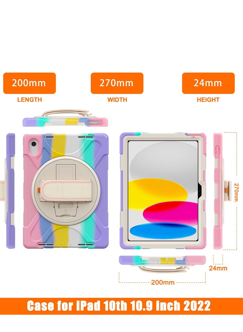 GULFLINK Full Body Cover with 360 Rotating Hand Strap Shoulder Strap, Heavy Duty Shockproof Case for  ipad 10th 10.9 inch 2022（A2757/A2777）Colourful pink - Image 4