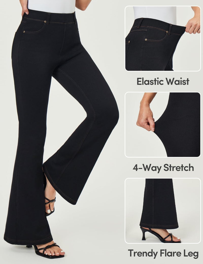 IUGA Bell Bottom Jeans for Women High Waisted Stretchy Pull On Sweatpant Jeans Women Flare Leggings Tummy Control Flare Pants Black - Image 3