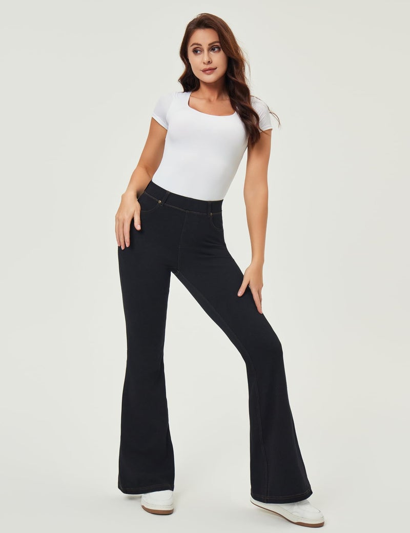 IUGA Bell Bottom Jeans for Women High Waisted Stretchy Pull On Sweatpant Jeans Women Flare Leggings Tummy Control Flare Pants Black - Image 5