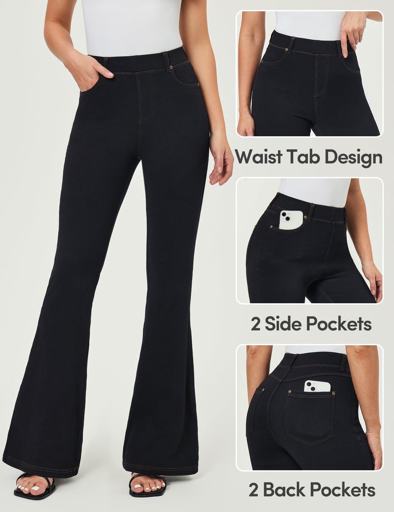 IUGA Bell Bottom Jeans for Women High Waisted Stretchy Pull On Sweatpant Jeans Women Flare Leggings Tummy Control Flare Pants Black - Image 4