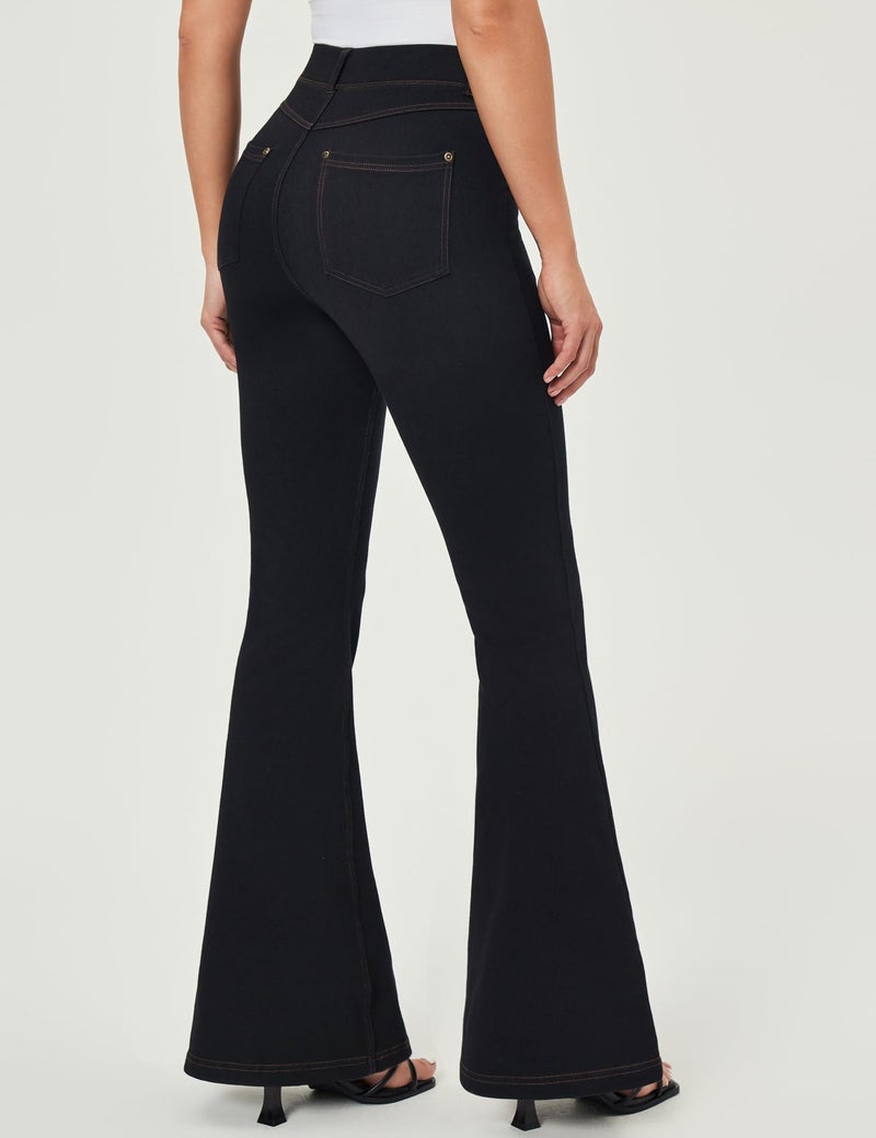 IUGA Bell Bottom Jeans for Women High Waisted Stretchy Pull On Sweatpant Jeans Women Flare Leggings Tummy Control Flare Pants Black - Image 2