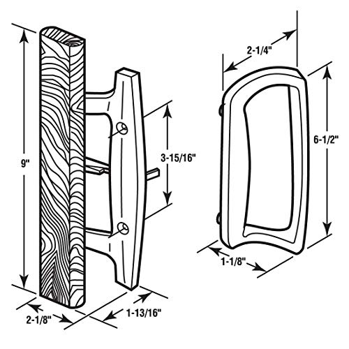 HauSun Sliding Glass Door Handle Set Oak Wood Interior Handle and Exterior Pull White Diecast Finish+Mortise Lock 45° Keyway Fits 3-15/16” Screw Hole Spacing, Non-keyed with Latch Locks(White) - Image 2