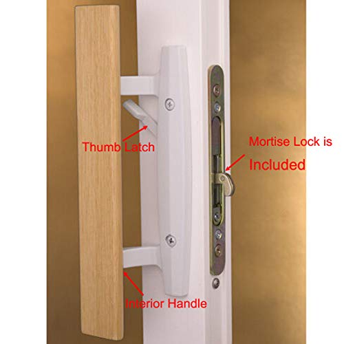HauSun Sliding Glass Door Handle Set Oak Wood Interior Handle and Exterior Pull White Diecast Finish+Mortise Lock 45° Keyway Fits 3-15/16” Screw Hole Spacing, Non-keyed with Latch Locks(White) - Image 5