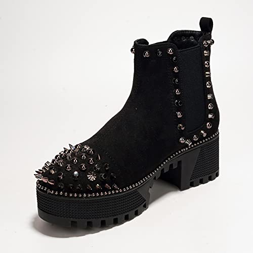 Cape Robbin Women's Platform Combat Boots Pull-on Ankle Booties, Studded Goth Punk Boots with Spiky Design & Chunky Heel (Spiky) - Black Size 8 - Image 5