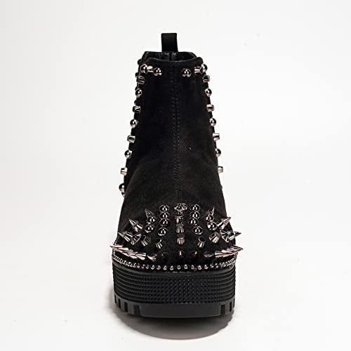 Cape Robbin Women's Platform Combat Boots Pull-on Ankle Booties, Studded Goth Punk Boots with Spiky Design & Chunky Heel (Spiky) - Black Size 8 - Image 4