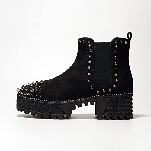 Cape Robbin Women's Platform Combat Boots Pull-on Ankle Booties, Studded Goth Punk Boots with Spiky Design & Chunky Heel (Spiky) - Black Size 8 - Image 3