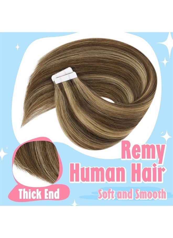 Sunny Hair Sunny Tape in Hair Extensions Human Hair Brown Highlights Tape on Hair Extensions Dark Brown Highlights Caramel Blonde Tape in Extensions Highlight 50g 14inch  - Image 5