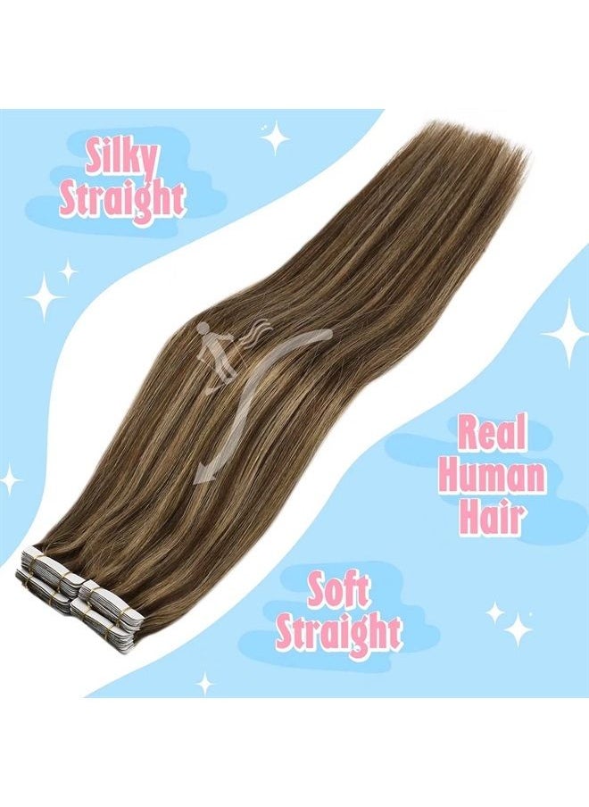 Sunny Hair Sunny Tape in Hair Extensions Human Hair Brown Highlights Tape on Hair Extensions Dark Brown Highlights Caramel Blonde Tape in Extensions Highlight 50g 14inch  - Image 3