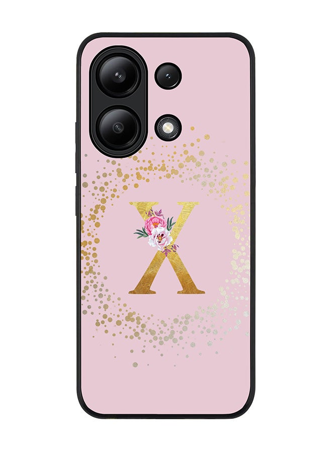 Stylizedd Rugged Black edge case for Xiaomi Redmi Note 13 4G, Slim fit Cover Custom Monogram Initial Letter Floral Pattern Alphabet - X  (Pink ) - Image 1