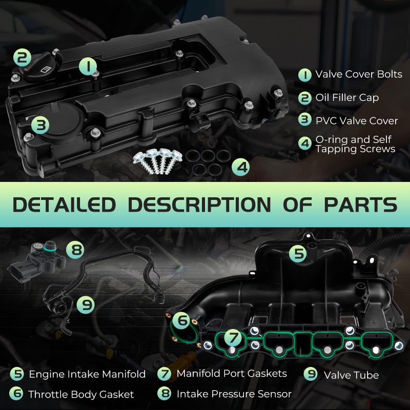 BHB Engine Intake Manifold and Valve Cover Kit Compatible with Chevy Cruze Sonic Trax Volt Buick Encore 1.4L 2011-2021 Replacement For 615-380 55573746 25198498 25200449 55577314 - Image 5