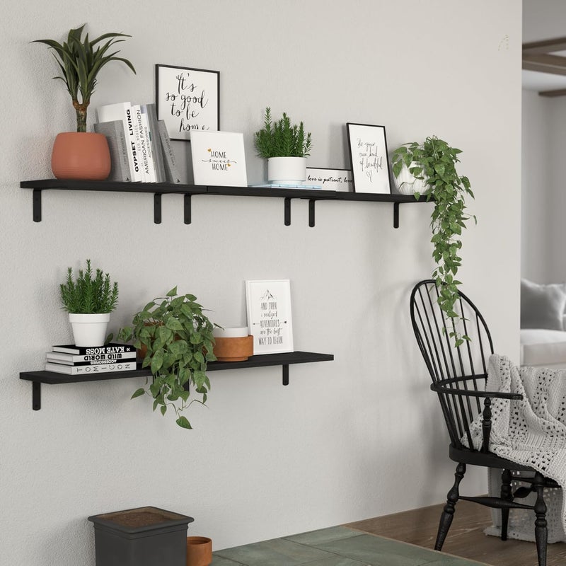 DOLLFIO Floating Shelves, 5 Sets Wall Shelves, Wood Floating Shelves for Bedroom Wall Décor, Wall Mounted Floating Bathroom Shelf for Storage, Floating Book Shelf, Living Room – Black - Image 5
