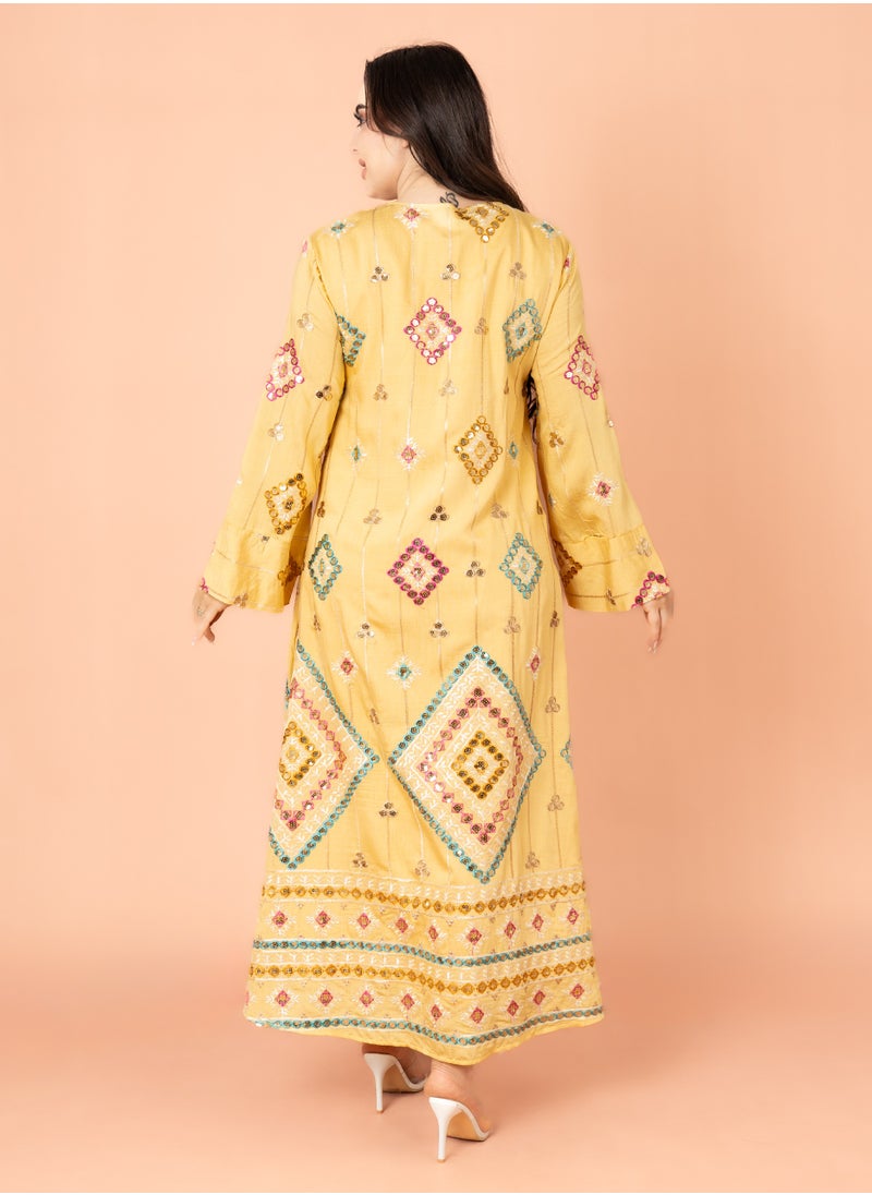 IKKXA Geometric Patterns Sparkled Jalabiya Yellow  - Image 4