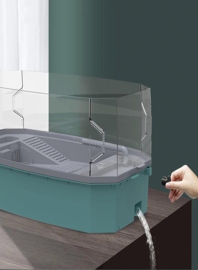 Rizopets Acrylic Turtle Aquarium with Filter, Turtle Reptile Habitat Tank with Basking, Swimming, Breeding, Hibernation & Feeding Platform (Medium, Pink) - Image 3