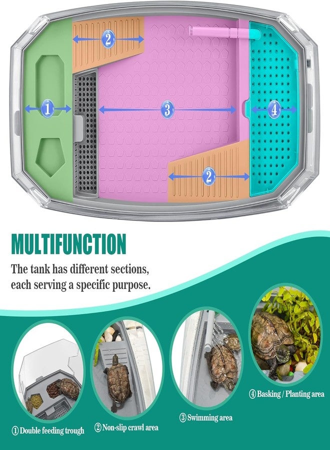 Rizopets Acrylic Turtle Aquarium with Filter, Turtle Reptile Habitat Tank with Basking, Swimming, Breeding, Hibernation & Feeding Platform (Medium, Pink) - Image 4