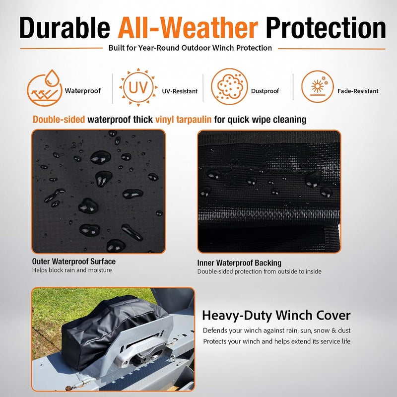 EUDORA Winch Cover, High Quality UV-resistant Waterproof Winch Protective Cover, Indoor/Outdoor Winch Accessories, Weather Resistant Dust Cover for Electric Winches up to 12000 Lbs (No lining) - Image 4