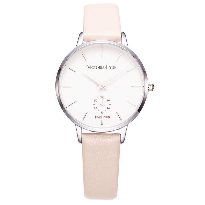 VICTORIA HYDE Easy Read Watches for Women Genuine Leather Strap Beige Detachable Wristwatch Second Hand - Image 2