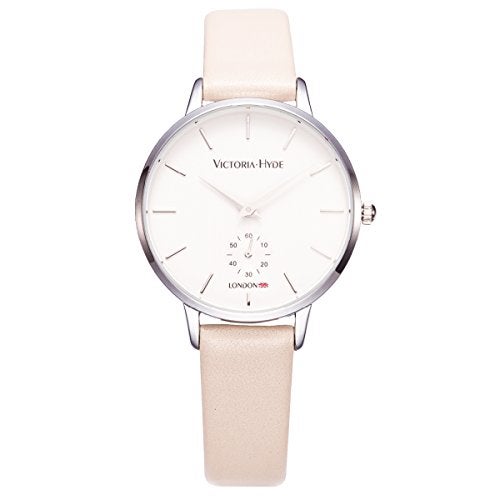 VICTORIA HYDE Easy Read Watches for Women Genuine Leather Strap Beige Detachable Wristwatch Second Hand - Image 1
