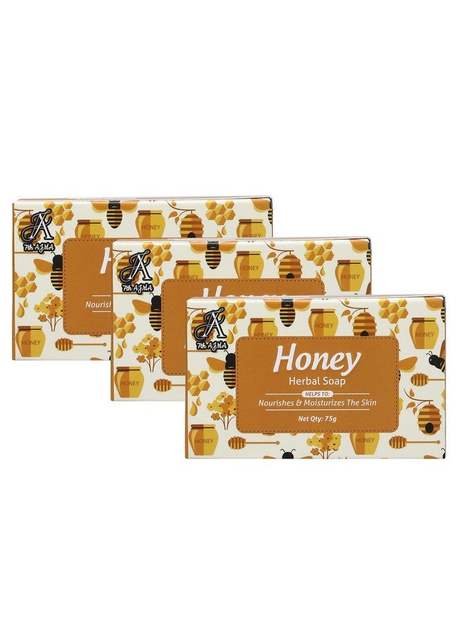 7TH AJMA Honey Handmade Soap - Natural Herbal Soap for Soft, Moisturized, and Radiant Skin, 75g (Pack of 3) - Image 1