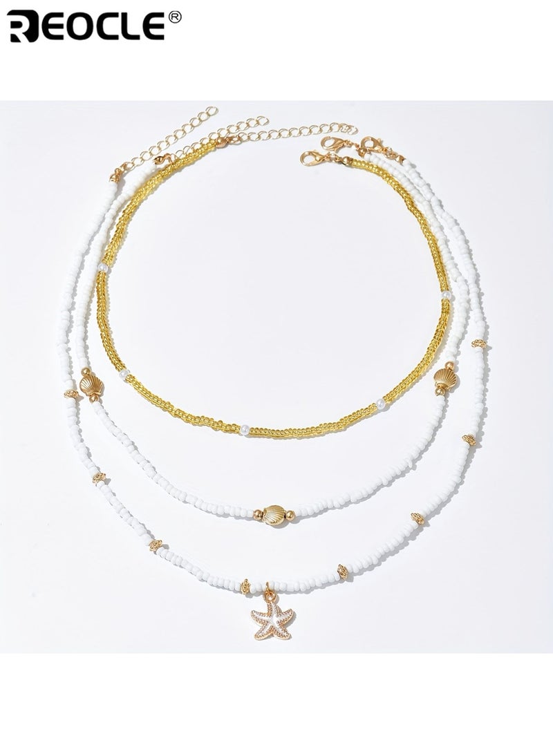 ريوكل قلادة أزياء نسائية نمط بسيط متعدد الطبقات قابل للتكديس مع صدف نجم البحر قلادة حبة سلسلة تقليد لؤلؤ مرصعة حبة أنيقة عارضة مثالية لعطلة الشاطئ الصيف ارتداء يومي للحفلات مناسبات خاصة للنساء السيدات الكبار حبة زجاجية مادة الصيف شاطئ عطلة هدية لصديقة - Image 4