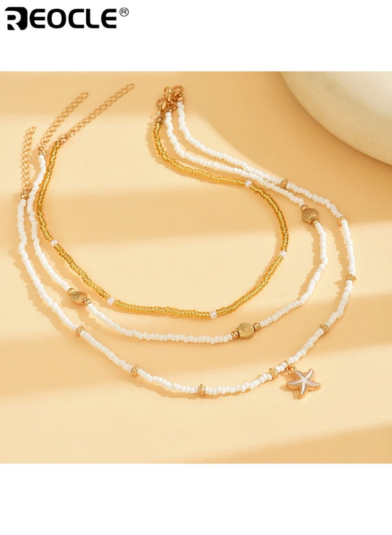 ريوكل قلادة أزياء نسائية نمط بسيط متعدد الطبقات قابل للتكديس مع صدف نجم البحر قلادة حبة سلسلة تقليد لؤلؤ مرصعة حبة أنيقة عارضة مثالية لعطلة الشاطئ الصيف ارتداء يومي للحفلات مناسبات خاصة للنساء السيدات الكبار حبة زجاجية مادة الصيف شاطئ عطلة هدية لصديقة - Image 2