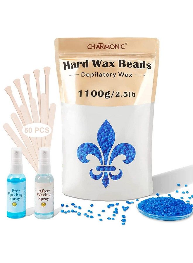 Charmonic 25 رطل/1100 جرام حبيبات الشمع مجموعة الشمع الصلب مع 2 زيوت معالجة الشمع حبيبات الشمع الصلب للساقين وتحت الإبط والوجه والبكيني وإزالة الشعر البرازيلية للنساء والرجال تشمل 50 عصا للشمع - Image 2