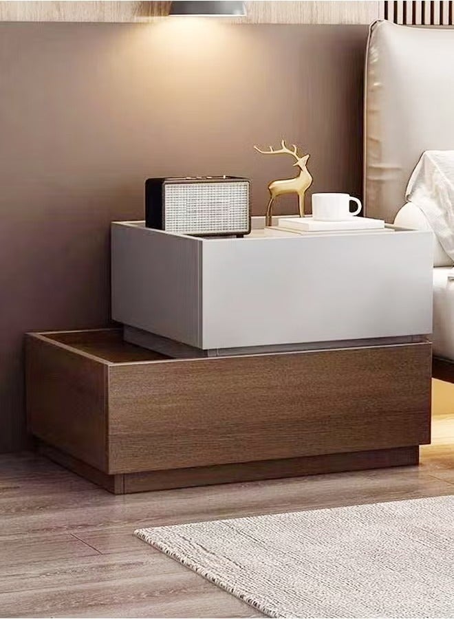 رافين طاولة جانبية خشبية متعددة الأغراض من طبقتين بتصميم لامع مع خزانة تخزين بدرجين لغرفة المعيشة وغرفة النوم 60 × 40 × 50 سم - Image 1