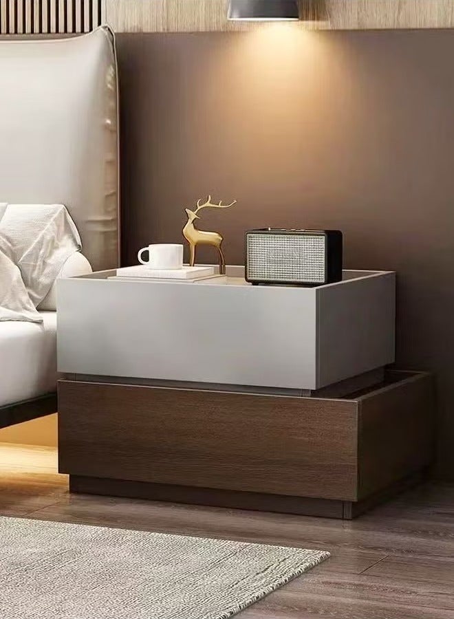 رافين طاولة جانبية خشبية متعددة الأغراض من طبقتين بتصميم لامع مع خزانة تخزين بدرجين لغرفة المعيشة وغرفة النوم 60 × 40 × 50 سم - Image 3