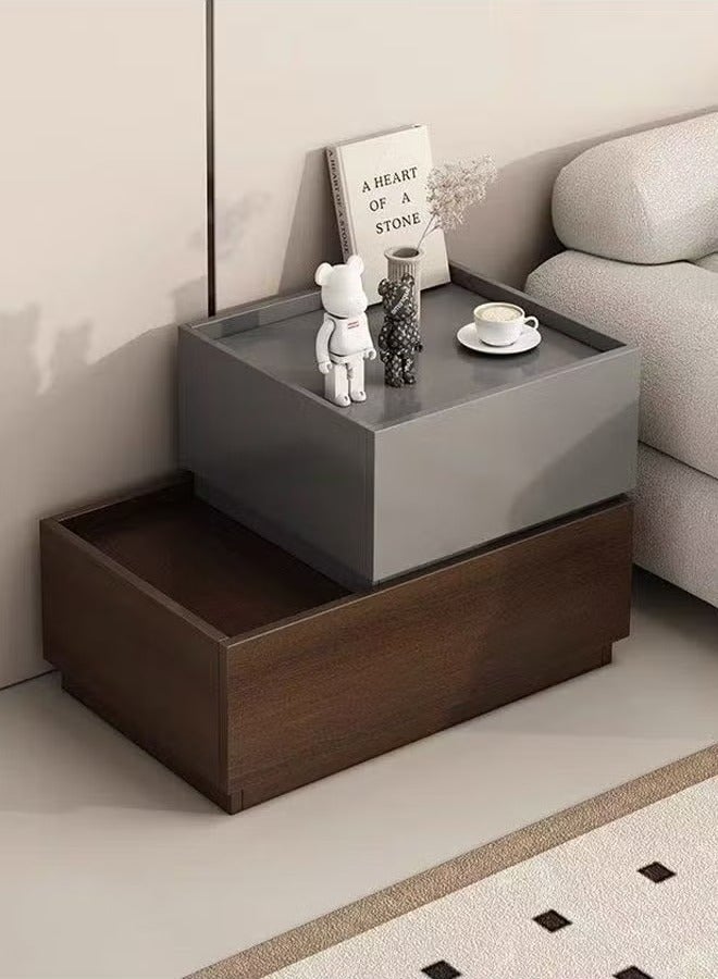 رافين طاولة جانبية خشبية متعددة الأغراض من طبقتين بتصميم لامع مع خزانة تخزين بدرجين لغرفة المعيشة وغرفة النوم 60 × 40 × 50 سم - Image 2