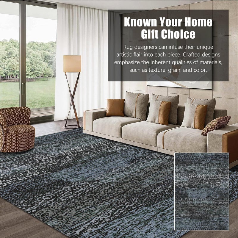 RUGSURE Washable Area Rug - 1/6 Thick - Stain & Water Resistant Non-Slip - Resistant Rug for Living Room, Bedroom, Nursery, Pet & Child Friendly, Vintage Charm Area Rugs (Darkgrey+Bule, 8' x 10') - Image 3