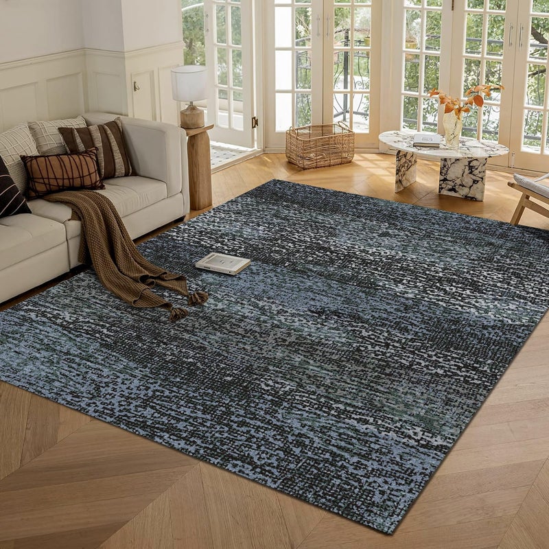 RUGSURE Washable Area Rug - 1/6 Thick - Stain & Water Resistant Non-Slip - Resistant Rug for Living Room, Bedroom, Nursery, Pet & Child Friendly, Vintage Charm Area Rugs (Darkgrey+Bule, 8' x 10') - Image 1