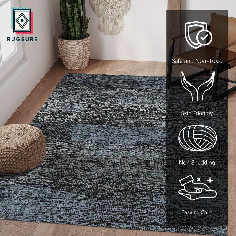 RUGSURE Washable Area Rug - 1/6 Thick - Stain & Water Resistant Non-Slip - Resistant Rug for Living Room, Bedroom, Nursery, Pet & Child Friendly, Vintage Charm Area Rugs (Darkgrey+Bule, 8' x 10') - Image 2