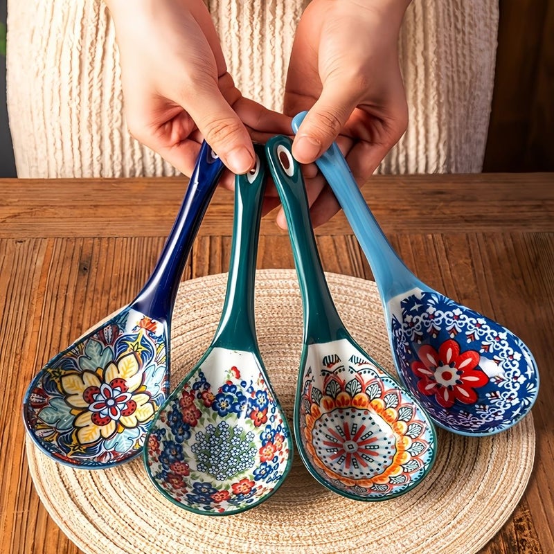 Bohemian Ceramic Spoon Set Style A 3 Pieces Large Kitchen Ladle Microwave Oven Safe - Image 4