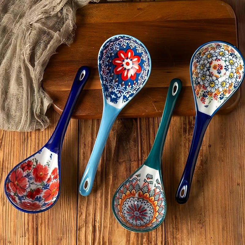 Bohemian Ceramic Spoon Set Style A 3 Pieces Large Kitchen Ladle Microwave Oven Safe - Image 1