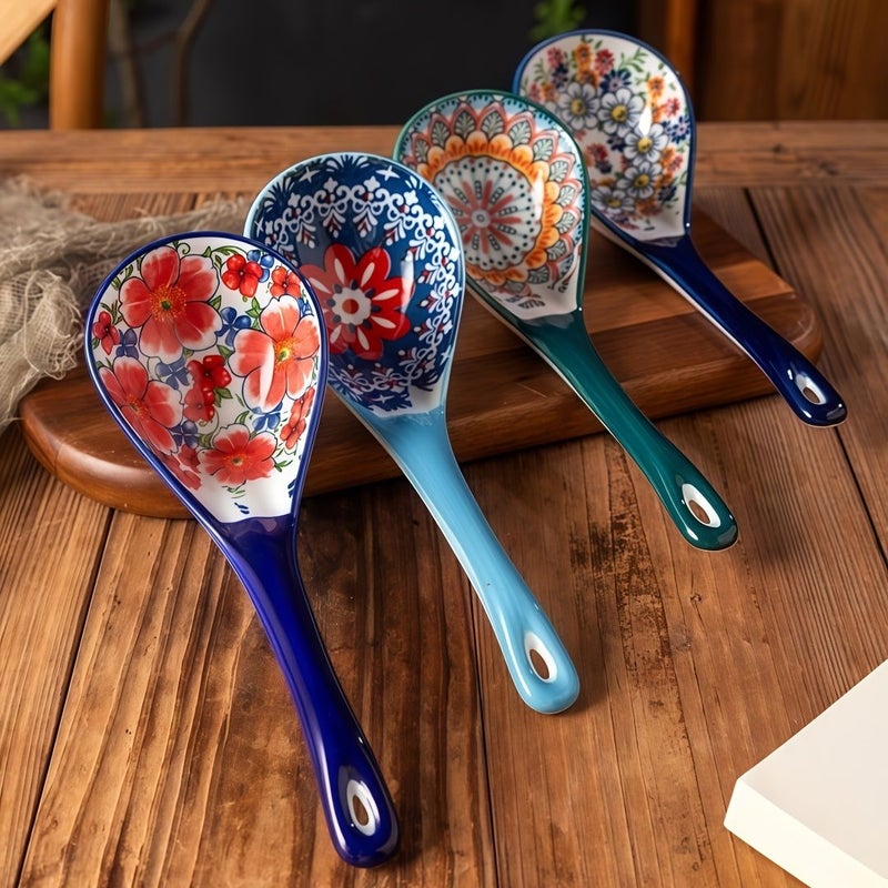 Bohemian Ceramic Spoon Set Style A 3 Pieces Large Kitchen Ladle Microwave Oven Safe - Image 5
