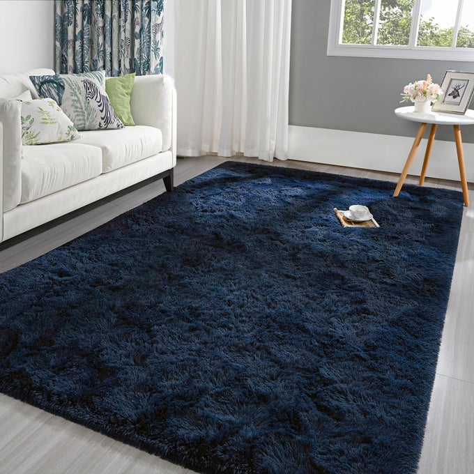FLUFFY NAVY BLUE AREA RUG FOR BEDROOM LIVING ROOM 3X5 FEET SOFT PLUSH FUZZY RUGS FOR GIRLS KIDS BOYS NONSLIP AND WASHABLE RUG FOR NURSERY CLASSROOM CARPET FOR ROOMS DECOR