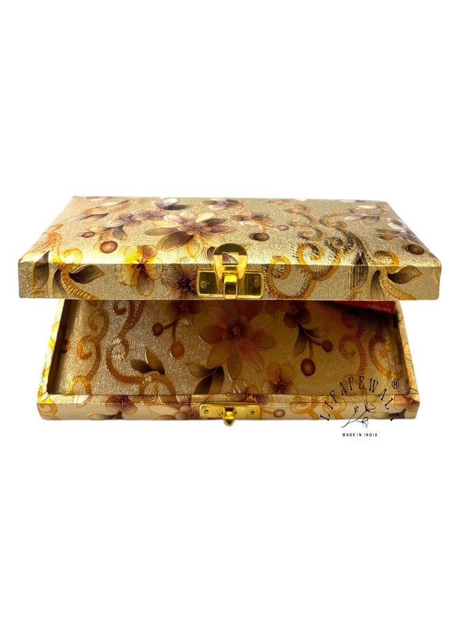 LIFAFEWALA Rectangular Shaped Floral Design Cash Box, Shagun Box, Gift Box, Gaddi Box, Jewellery Box, Shagun Envelope In Floral Design (Golden, Pack of 1) - Image 1