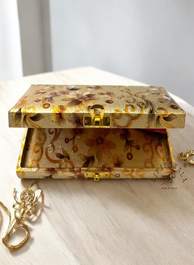 LIFAFEWALA Rectangular Shaped Floral Design Cash Box, Shagun Box, Gift Box, Gaddi Box, Jewellery Box, Shagun Envelope In Floral Design (Golden, Pack of 1) - Image 5