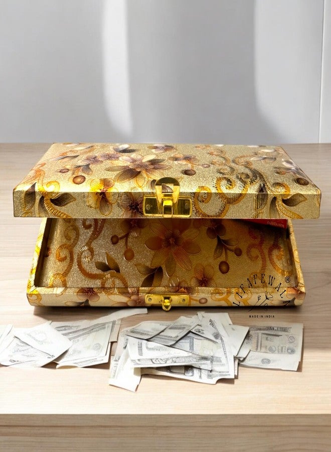 LIFAFEWALA Rectangular Shaped Floral Design Cash Box, Shagun Box, Gift Box, Gaddi Box, Jewellery Box, Shagun Envelope In Floral Design (Golden, Pack of 1) - Image 3