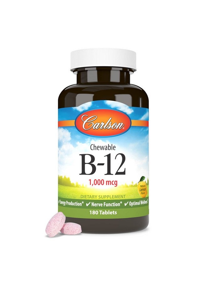 كارلسون - فيتامين ب12 قابل للمضغ، 1000 ميكروجرام، إنتاج الطاقة، وظائف الأعصاب والعافية المثالية، ليمون، 180 قرصًا - Image 3