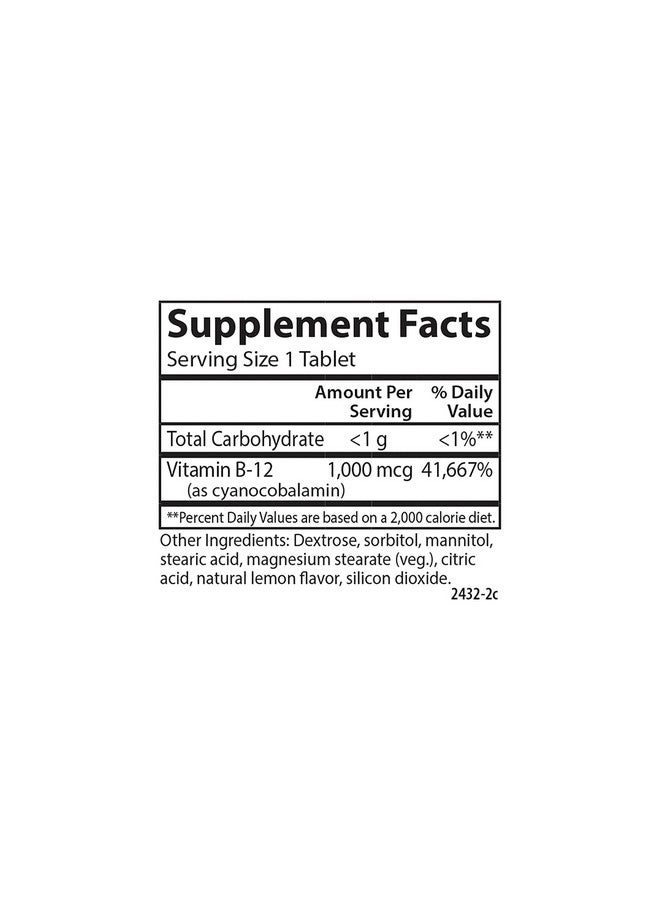 كارلسون - فيتامين ب12 قابل للمضغ، 1000 ميكروجرام، إنتاج الطاقة، وظائف الأعصاب والعافية المثالية، ليمون، 180 قرصًا - Image 2