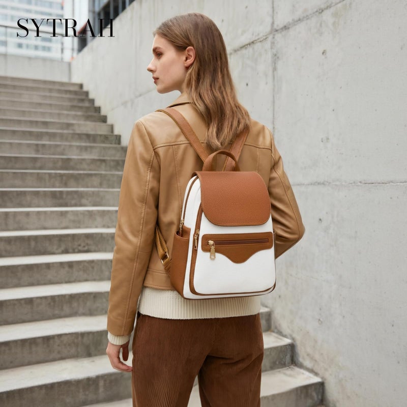 SYTRAH Mini Backpack Purse for Women, Causal Small Backpack with Built-in RFID Wallet & 11" Tablet Sleeve, Stylish Travel Daypack for Daily Khaki - Image 3