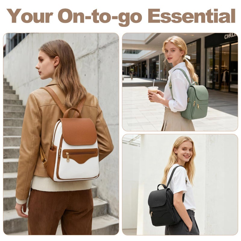 SYTRAH Mini Backpack Purse for Women, Causal Small Backpack with Built-in RFID Wallet & 11" Tablet Sleeve, Stylish Travel Daypack for Daily Khaki - Image 2