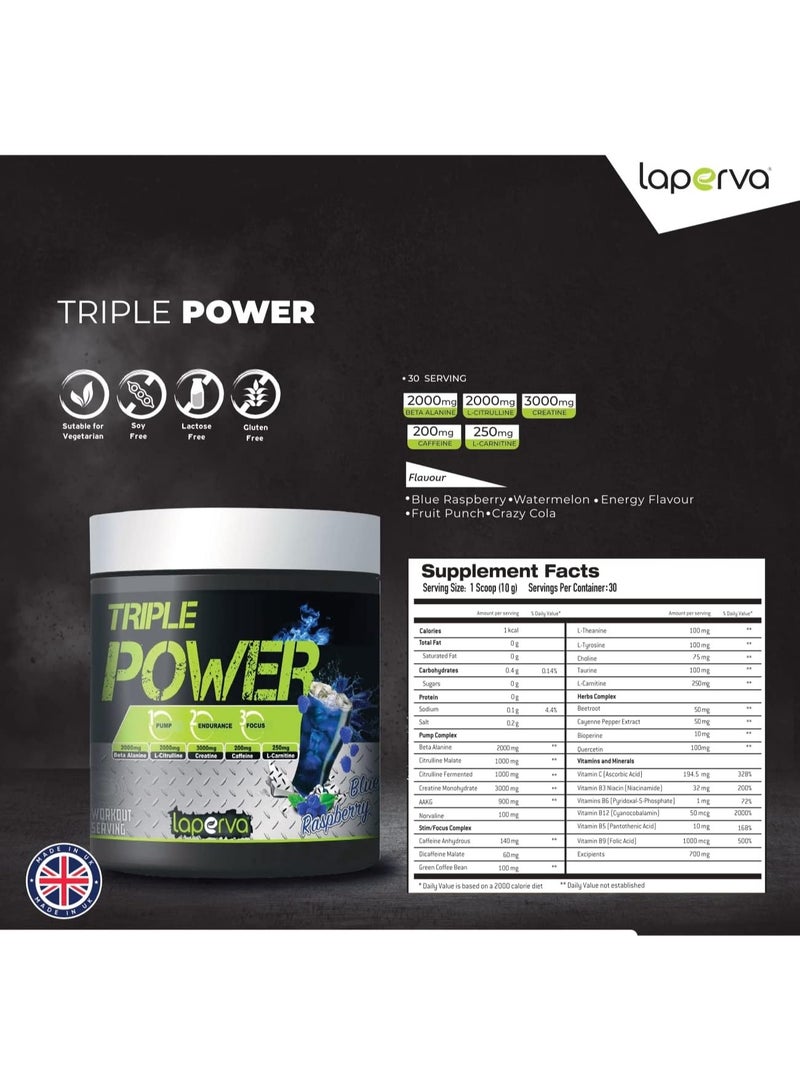 Laperva Triple Power Pre Workout, Elevate Energy, Enhance Focus and Concentration, Increase The Blood Flow and Pump, Blue Raspberry Flavor, 60 Servings - Image 3