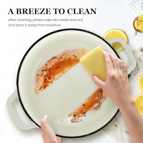 Overmont Enameled Cast Iron Dutch Oven - 5QT Pot with Lid Cookbook & Cotton Potholders - Heavy-Duty Cookware for Braising, Stews, Roasting, Bread Baking Cream white - Image 4