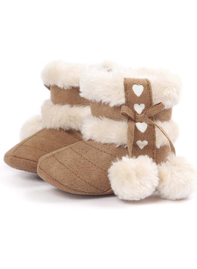Estamico ESTAMICO Baby Girl Winter Fur Snow Boots Toddler Shoes with Bowknot Khaki 6-12 Months  - Image 2